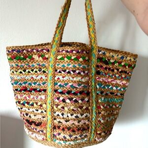 Shiraleah Multicolor Jute Woven Tote Bag